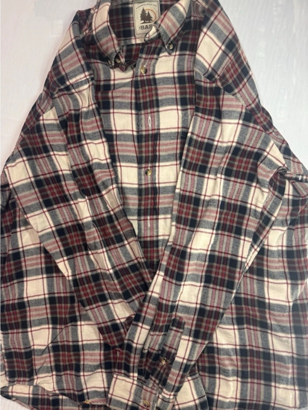 Bass Plaid Button-Up Shirt Jacket in Cream, Navy & Red